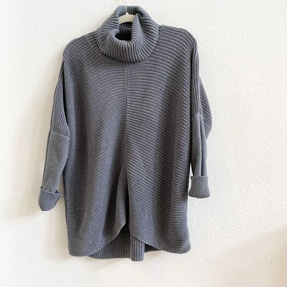 Rachel Zoe Grey Chunky Knit Cotton Blend Turtleneck Sweater Medium - Picture 1 of 11